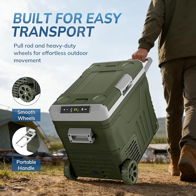 Antarctic Star 12 Volt Refrigerator,53QT(50L)Electric Cooler Compressor, Portable Refrigerator -4℉~68℉,Car Fridge 12/24V DC 100-240V AC,Portable Freezer with Wheels&2 Baskets for Camping,Travel,GREEN