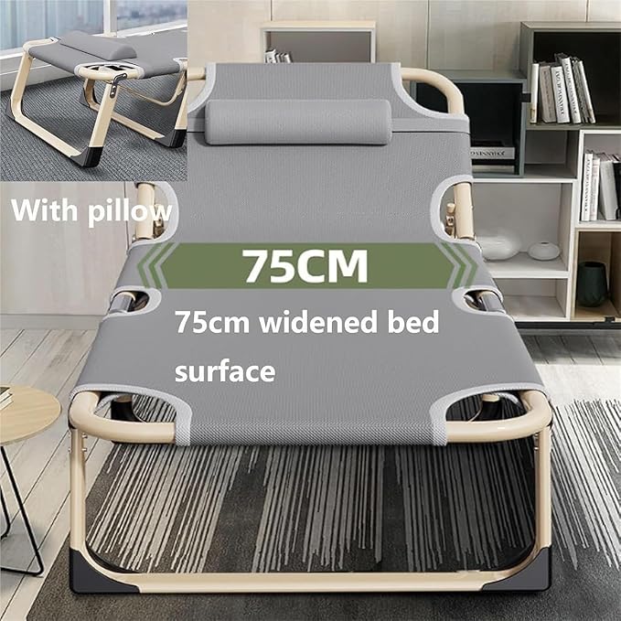 Durable Steel Frame Camping Cot, Portable Folding Bed for Sleeping, 5-Position Folding Chaise Lounge Chair for Indoor Outdoor