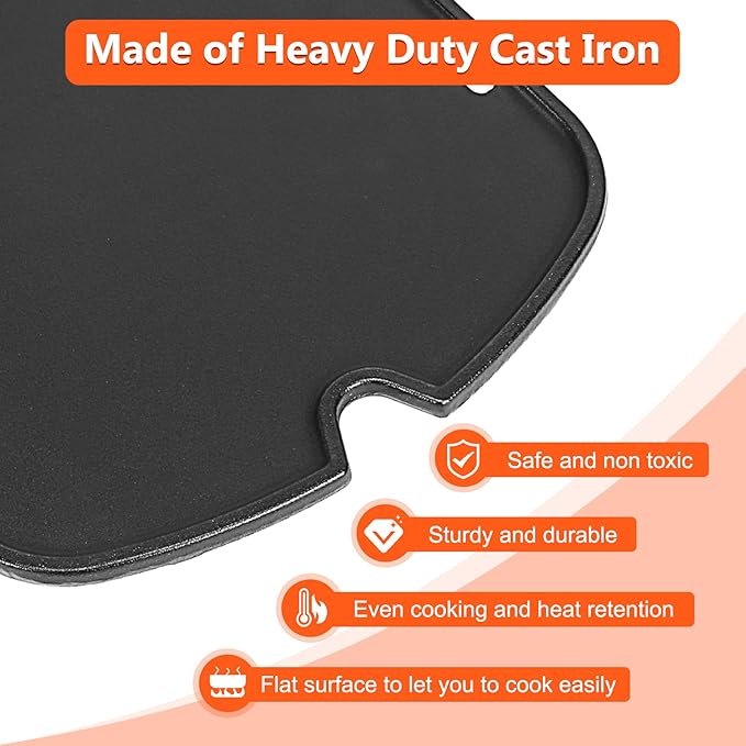 7034 Cast Iron Cooking Griddle Plate for Weber Traveler Portable Gas Grill Accessories, Griddle Replacement Parts for Weber Traveler 9010001 Outdoor BBQ Grill Replacement Part, 13.57 x 12.42 Inches