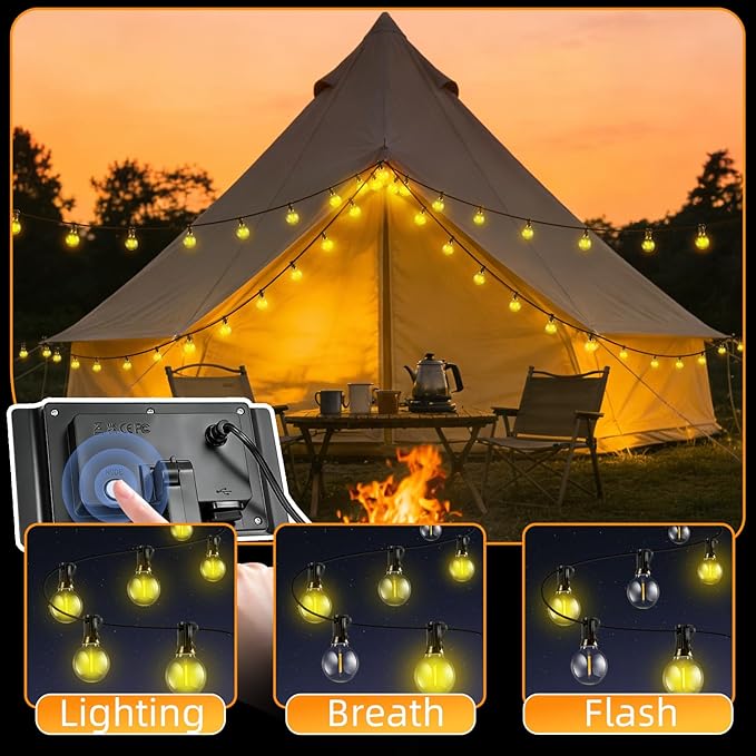Outdoor Solar String Lights Waterproof: ST38 33ft Shatterproof Patio Lights - Solar Powered & USB Dual Charging - 3 Modes Button Control - Garden Backyard Gazebo Porch Party Decor