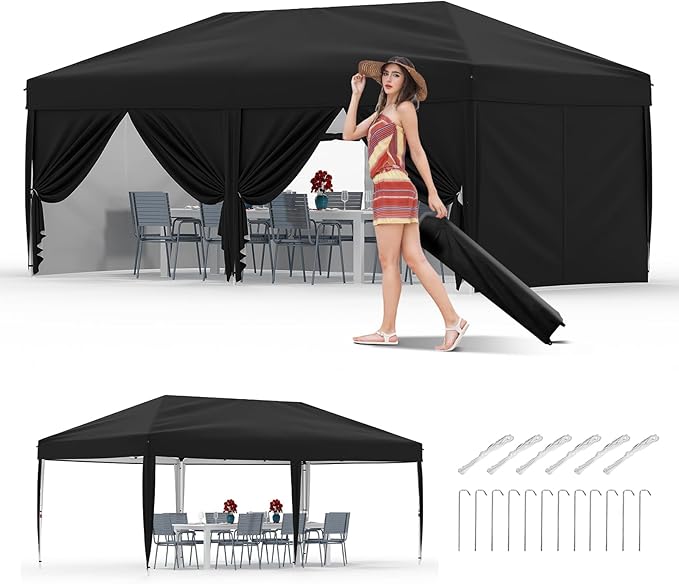 Garvee 10x10 Pop Up Canopy Tent, Heavy Duty Commercial Instant Shelter with One-Person Setup, UPF 50+ Waterproof, 100 Sq Ft Shade for Outdoor Events, Camping, Farmers Market