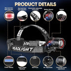 Super Bright LED Headlamp 4 Pack, High Lumen Rechargeable Head Lamp with Motion Sensor, 5 Modes, IPX5 Waterproof, 90° Adjustable, Zoomable Head Lights for Adults, Hard Hat, Outdoor, Camping