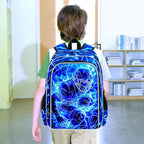 3Pcs Football Backpack for Boy, 17" Lightning Bookbag for Elementary Preschool Kindergarten, Kids School Backpacks with Lunch Box (Blue)