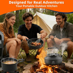 17-Piece Camping Cookware Set, Lightweight Backpacking Pot & Pan Kit with Non-Stick Anodized Aluminum, 0.45Gal Pot, 0.30Gal Kettle, 2 Cups & Cutlery Sets, Compact for Hiking(Plastic)