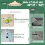 COBIZI Canopy 10x10 Pop Up Canopy Tent with 3 Sidewalls, Commercial Party Tent Ez Waterproof Outdoor Instant Gazebo UV 50+ Event Shelter, Garden Tents for Parties Camping with Sandbags，Khaki