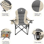 Northroad Oversized Portable Camping Chair, Full Padded Outdoor Folding Chair Support 350 LBS, Heavy Duty Lawn Chair with Cup Holder, Cooler Bag, Lumbar Support, Head Pocket for Adult-Beige