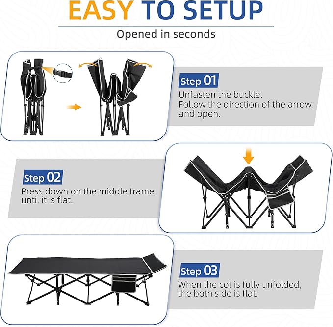 HABUTWAY Camping Cot with Mattress, 32" Extra Wide Camping Cots for Adults, Sleeping Cot for Adults Holds Up to 602LBS, Cots for Sleeping, Camp, Rv, Beach, Patio, Office Naps, 2PCS (Black)