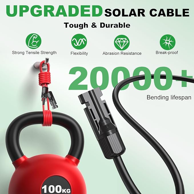 Oududianzi Solar Extension Cable 20Ft, Solar Wire 12AWG, Tinned Cooper PV Wire, Solar Panel Wires and Connectors for Photovoltaic Systems, Set of 2