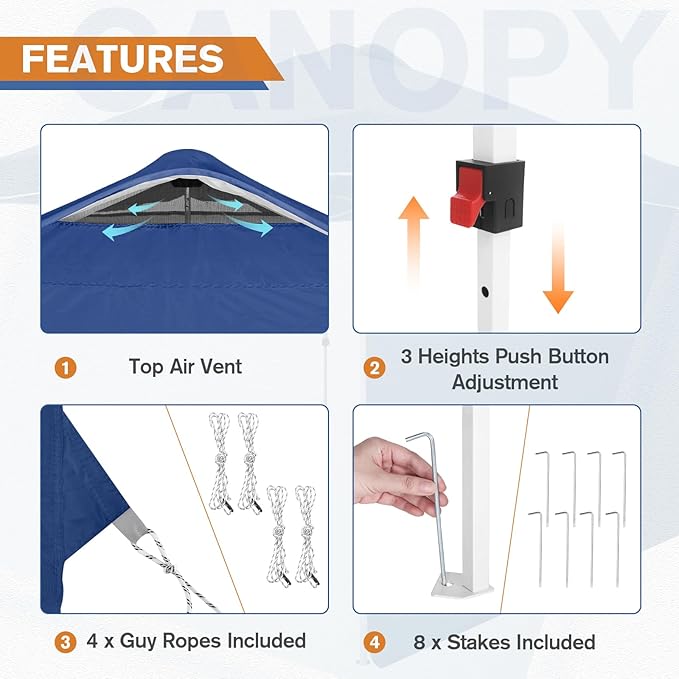 EAGLE PEAK Commercial Canopy 10x10 Pop Up Canopy Tent with 1 Sidewall, Easy Setup Heavy Duty Instant Event Shelter for Vendors & Markets, Outdoor Sun Shade, Dark Blue