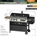 Sophia & William 3-Burner Gas and Charcoal Grill Combo with Offset Smoker - Dual Fuel BBQ Grill, 840 sq. in. Cooking Area, Heavy Duty Propane Barbecue for Outdoor Patio Cooking, Black
