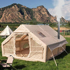 Large Luxury Inflatable Camping Tent Cotton Canvas Tent, Breathable and Waterproof Air Tent with Skylight and Stove Jack Hole for for 4-6-8-10 Person Family Camping