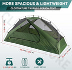 Clostnature 1/2 Person Backpacking Tent - Lightweight Two Person Tent for Backpacking, Easy Set Up Waterproof Camping Tent for Adults, Kids, Scouts, Large Size Outdoor, Hiking, Mountaineering Gear