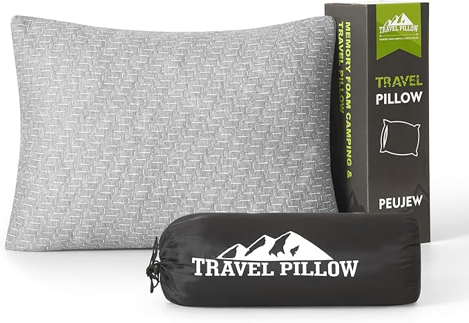 Travel Pillow Breathable Cover, Compressible Memory Foam Pillow Medium Firm for Travel Airplane Car Hiking Camping Outdoor