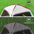 12x12 Ft Screen House Tent - Instant Pop Up Mesh Canopy Shelter with Waterproof & Sunshade Roof, Easy Setup for Camping, Backyard, Beach, Picnic, Red White