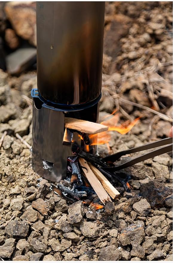 Keith Titanium Ti3070 Nesting Camp Set - Ultralight Plastic-Free Titanium Bottle, Mug & Wood Stove with Canvas Carry Bag - Durable, Portable, and Eco-Friendly for Camping, Hiking & Outdoor Adventures