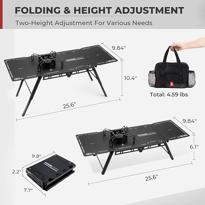 Alocs Camping Gas Stove, IGT Camp Table with Outdoor Stove, Folding Picnic Table with Portable Solo Stove, Carrying Bag, for Beach, Grilling, Hiking, Fishing, Tailgating, Backyard