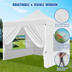Yesker 10x10 Pop Up Canopy Tent with 4 Sidewalls Portable Folding Outdoor Canopy Easy Setup Gazebo Waterproof Instant Popup Shelter Tent w Wheel Carry Bag sandbags for Events Parties Camping, White