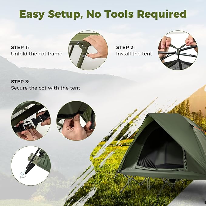 GYMAX 2-Person Tent Cot, 3 in 1 Folding Off-Ground Cot Bed Combo with Portable Wheeled Bag, Waterproof Rainfly, 2 Mesh Doors & Skylight Roof for Hiking, Backpacking, Outdoor