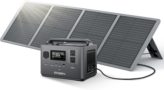 AFERIY Solar Powered Generator 800W Peak/400W Rated, Portable Solar Generator Power Station with Solar Panels 100W Included, 256Wh Solar Power Bank with AC Outlet 120V for Camping, Outdoor Adventure