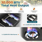 Happygrill 2 + 1 Burner Propane Gas Grill, 30,000 BTU Outdoor Cooking Grill with Storage Shelves & Porcelain-Enameled Grates, Portable BBQ Grills on Wheels w/Thermometer for Backyard, Camping & Picnic