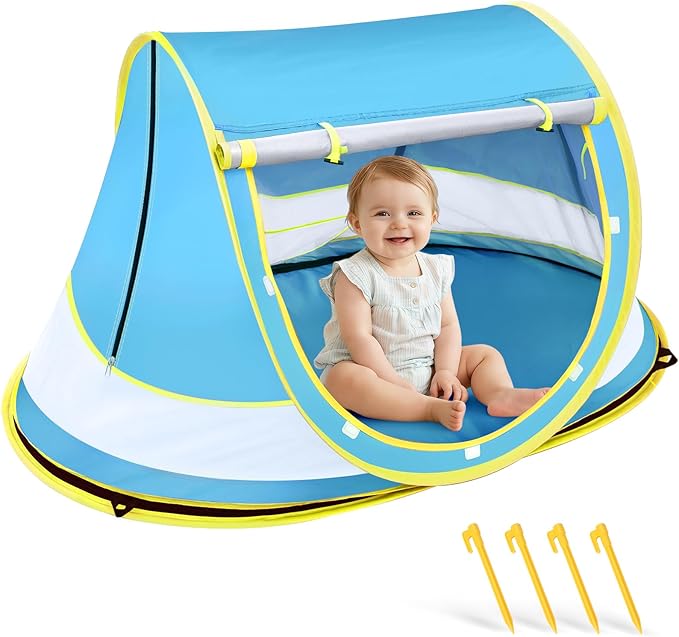 Baby Beach Tent, Pop Up Beach Tent Sun Shade for Beach, UPF 50+ UV Protection Sun Shelters for Infants with Carry Bag for Outdoor Travel, Camping(Blue)