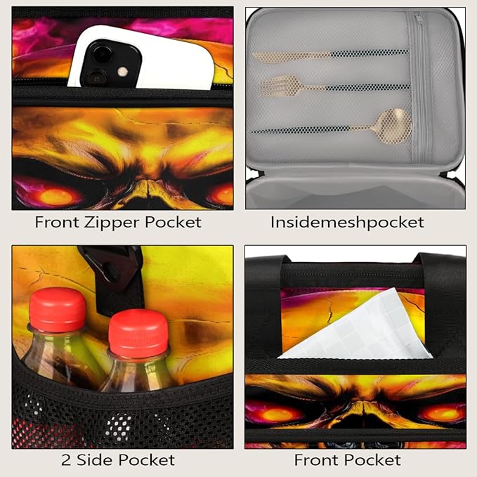 Gothic Skull Flame Soft Cooler Bag Insulated Lunch Box for Men & Women, Large Leakproof Lunch Bag Portable Beach Cooler for Work, Picnic, Road Trips,Fishing, Travel, Camping,A-9