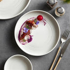 Camping Plates Ceramic Dinner Plate Home Kitchen Salad Plate Tableware Pure White Plate Round Simple Dessert Plate Flat Deep Plate Decorative Plate(002)