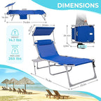 #WEJOY 4 in 1 Tanning Chair with Face Hole & Canopy & Side Table, 5 Positions Adjustable Folding Quick Dry Facedown Chaise Lounge with Pillow for Beach Poolside Outdoor Camping Patio (Darkblue)