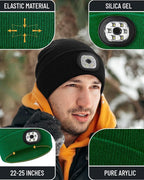Beanie Headlamp - Unisex Winter Knit Cap Gifts for Men Dad Father with LED Hands Free USB Rechargeable Caps