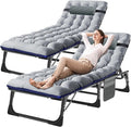 DoCred Folding Lounge Chair with Mattress, 5 Position Adjustable Folding Sleeping Bed Cot Chaise Lounge Chairs Perfect for Sunbathing, Camping, Pool, Beach, Patio