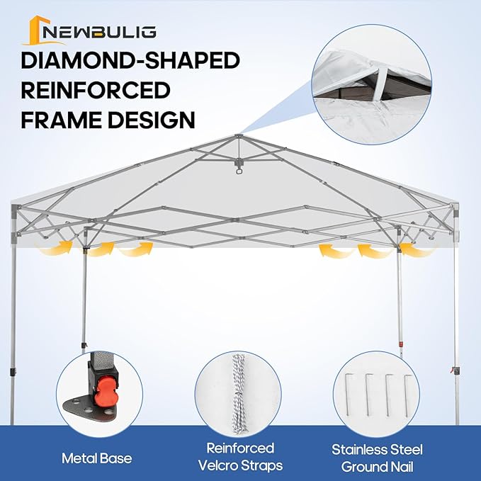 10x10 FT Pop Up Canopy, Easy Up Canopy Tent for Outdoor Patio, Backyard Parties Camping & Beach, Heavy Duty Instant Canopies with 1-Button Setup, 3 Adjustable Heights, UPF 50+ & Wheeled Bag