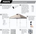 Nazhura 10' x 10' Pop Up Canopy Tent with Sand Weight Bag, Awing for Patio, Freestanding Sun Shelter for Picnic and Camping, One Person Setup, White (Kahki)