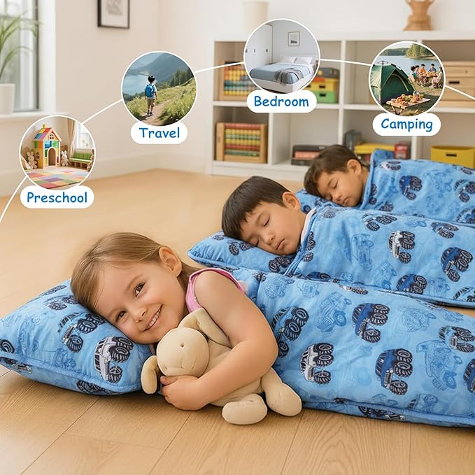 Toddler Nap Mat, Kids Sleeping Bag with Pillow & Minky Blanket, Girls Extra Large Rolled Nap Mats for Preschool Daycare Camping Kindergarten