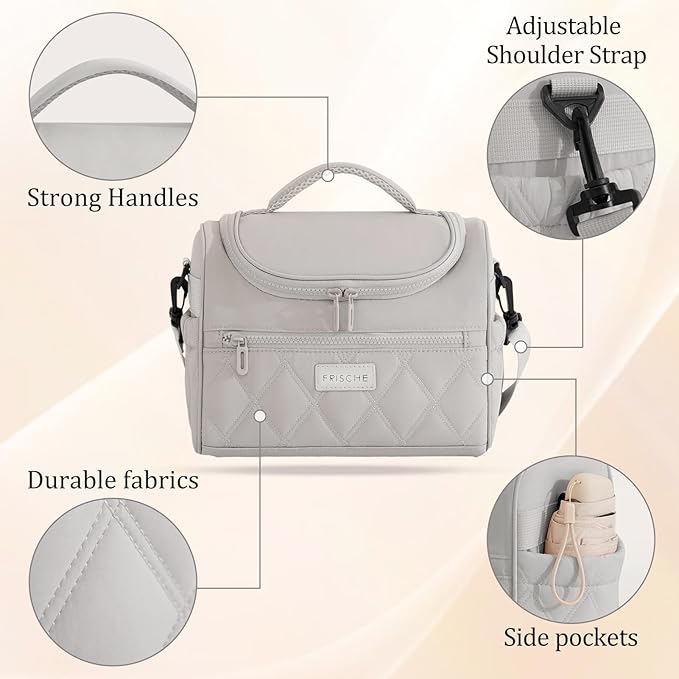 Lunch Bag for Women Insulated,Lightweight Soft Lunch Box with Straps,Reusable Leakproof Lunch Cooler for Work Meal Camping Beach,Grey