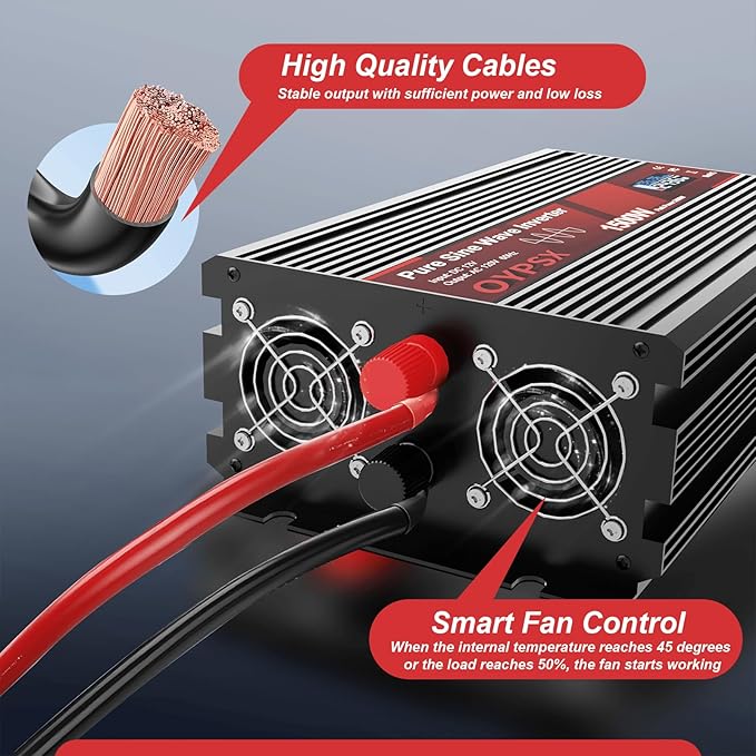 1500W Power Inverter 12V to 110V 120V AC Pure Sine Wave Inverter for RV Truck Camping,Outdoor Off-Grid Power Converter with LCD Display,Wired Controller,AC Outlets USB Ports (12V-1500Watt)