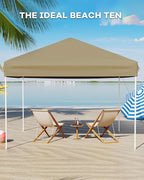 10x10FT Pop Up Canopy, Outdoor Canopy Tent with SandBag & Carry Bag for Commercial Events, Camping, Backyard Parties, Khaki