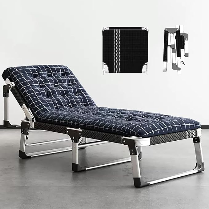Portable Folding Bed 5 Gears Adjustable Folding Camping Bed with Mattress Cots for Camping Support 200kg Lounge Chair