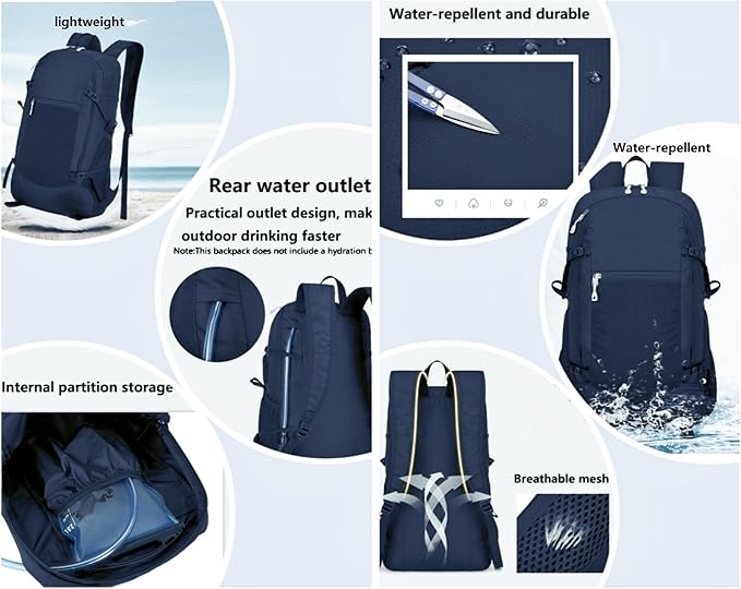 30L Foldable Backpack & Bucket Hat 2 In 1 Combo, Lightweight packable Travel and Fisherman Hat Set, Compact Collapsible Daypack with Sun Hat (Dark Blue)