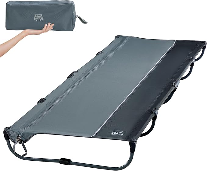 TIMBER RIDGE 20-Second Quick Set-Up Camping Cot, Lightweight Aluminum Folding Cot with Zipper Closure, Portable Carry Bag Included for Camping, Travel and Outdoors, Support up to 225lbs, Grey