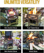OneTigris Camping Backpacking Stove Portable Foldable Burning Wood Stove for Outdoor Hiking Picnic BBQ,Stainless Steel (Medium)