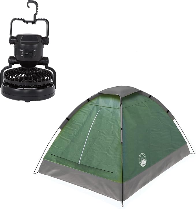 Wakeman Tents 2-Person Tent with Removable Rain Fly and Carry Bag - Comes with Camping Lantern with Fan - Weather-Resistant Camping Accessories by Wakeman