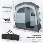 Tangkula Double Room Shower Tent, Oversize Space Privacy Tent with Floor, Removable Rain Fly, Inside Pocket, Clothesline, Top Hook, Portable Outdoor Changing Tent for Dressing, Camping, Toilet