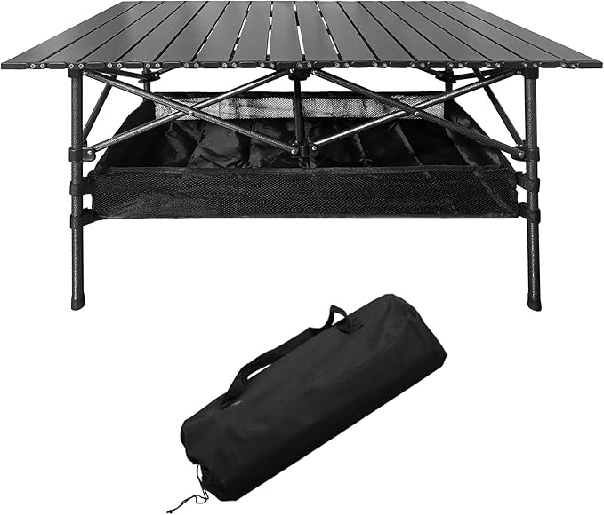 Black Foldable Camping Table, Portable Aluminum Folding Table That Fold Up Lightweight, Outdoor Beach Grill Table for BBQ, Backyard, Party, Patio, Picnic