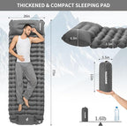 Camping Sleeping Pad, Connectable Design for Double Mat, Ultralight Inflatable Sleeping Mat with Pillow, Built-in Foot Pump, Portable Camping Air Mattress for Backpacking Hiking Tent (Grey)