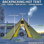 DANCHEL OUTDOOR Backpacking Hot Tent w/Stove Jack, Portable Tipi Tent with T6 Titanium Folding Wood Stove for 1-4 Person Winter Camping Hunting,3m/4m