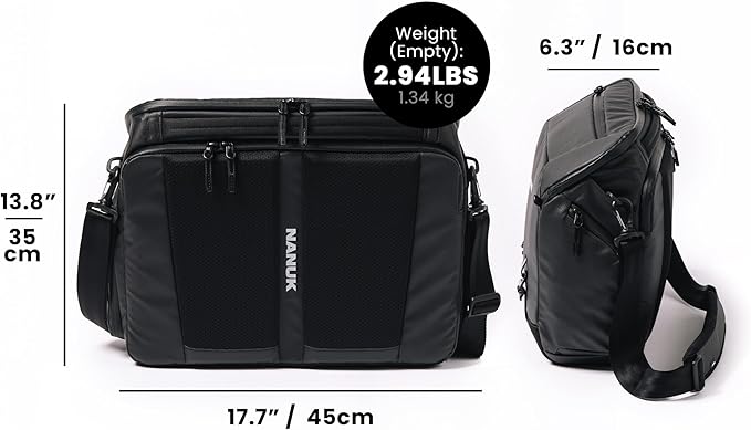 NANUK N-PVD 15L Camera Messenger Bag for Photographers – Lightweight & Hightly Water Resistant – Hardshell Design Fits 1 Camera Body, 2 Lenses, Drone, Tripod, 16″ Laptop, & More
