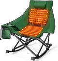 Slendor Oversized Heated Camping Chair, Folding Heated Rocking Chair with Padded Pillow, 3 Adjustable Heat Settings Portable Camp Chair for Outdoor & Indoor Use, NO Power Bank,Green