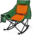 Slendor Oversized Heated Camping Chair, Folding Heated Rocking Chair with Padded Pillow, 3 Adjustable Heat Settings Portable Camp Chair for Outdoor & Indoor Use, NO Power Bank,Green