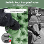 Camping Double Sleeping Pad, Self Inflating Sleeping Mat with Pillow Built-in Foot Pump, 2 Person Portable Camping Air Mattress for Backpacking, Hiking, Traveling, Tent(Green)
