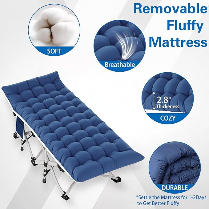 Camping cot with Mattress Comfortable Camping Cots for Adults with Carry Bag Portable Folding Cot Easy to Install Guest Bed Outdoor Indoor